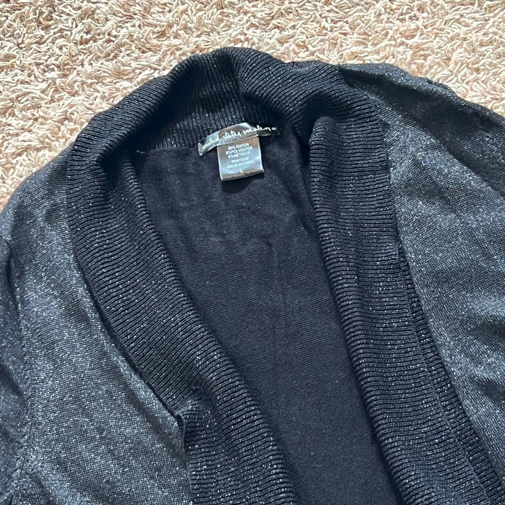 United States Sweaters Black Metallic‎ Shimmer Peplum Cardigan Ruched Sleeve L